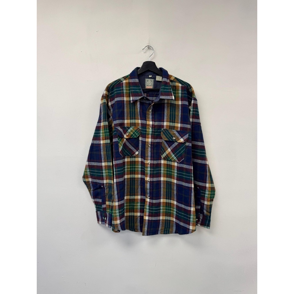 Vintage Outdoor Exchange Shirt Mens 2XL Blue Green Plaid Flannel Made‎ Korea 90s